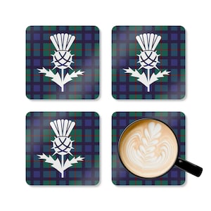 Fathers Day Gift for Scottish Dad - Thistle Tartan Coaster Set, Celtic Drink Coasters, Scotland-Inspired Gift for Him, Highland Dad Decor