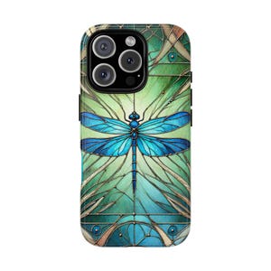 Custodia per iPhone con libellula in vetro colorato: custodia protettiva con motivo artistico naturalistico