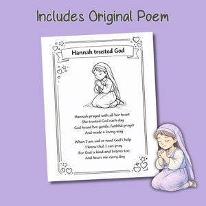 Purple slide showing the Hannah trusted God poem page with original faith-based poem for children.