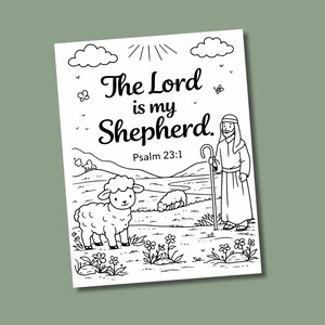 The Lord is my Shepherd Psalm 23 coloring page with shepherd and sheep illustration