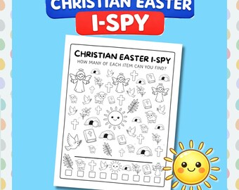 Christian Easter Activity Sheet I-Spy Printable for Kids Sunday School Easter Page Activity Faith-Based Preschool Kindergarten Worksheet
