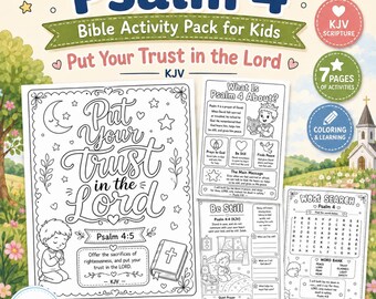 Psalm 4 Bible Activity Pack for Kids | Put Your Trust in the Lord KJV Coloring Pages, Word Search & Prayer | Sunday School Printable