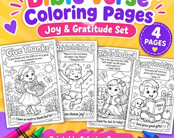 Bible Verse Coloring Pages for Kids | Christian Coloring Pages | Joy & Gratitude Sunday School Printable PDF