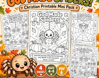 God Made Spiders Christian Fall Activity Pack for Kids | Spider Coloring & Counting | Sunday School Printable | Genesis 1:31
