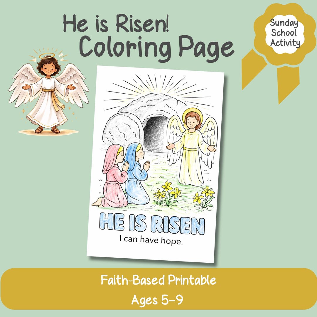 He is Risen Coloring Page for Kids Ages 5–9 Christian Easter Printable ...