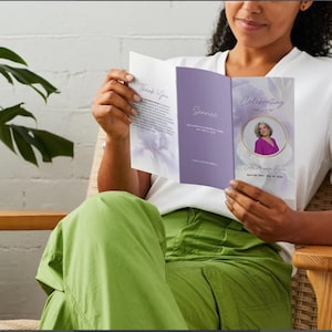 Lilac Funeral Program Template: Trifold Memorial Brochure Canva Design (Printable Digital Download