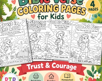 Bible Verse Coloring Pages for Kids | Bible Coloring Pages Printable | Trust & Courage | Sunday School Christian Activity PDF
