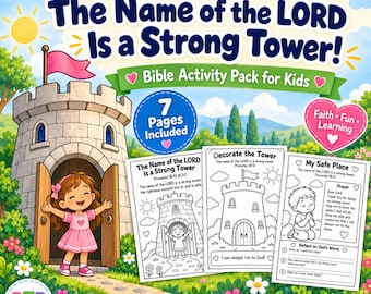 Proverbs 18:10 Bible Activity Pack for Kids | Strong Tower Coloring Pages, Word Search & Prayer | Sunday School Printable KJV