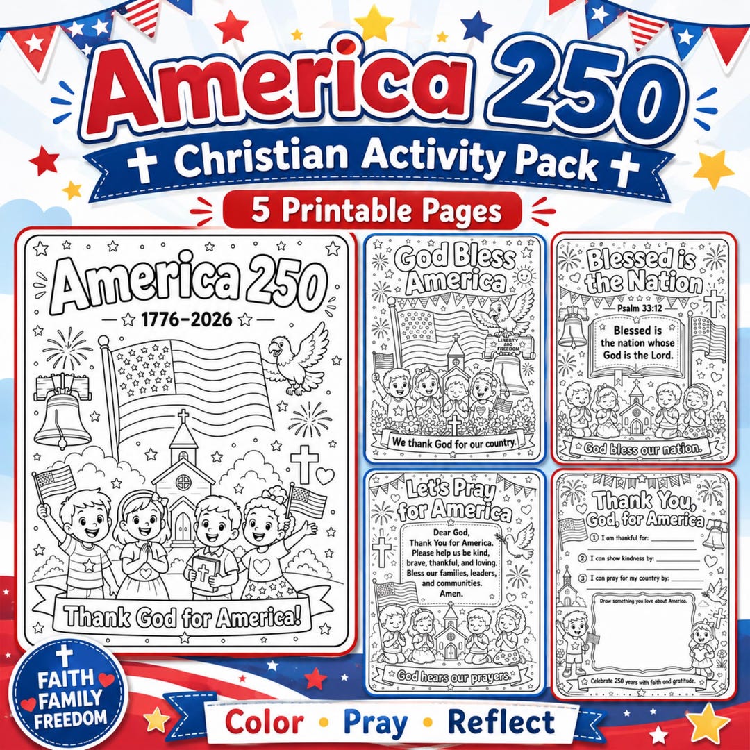 America 250 Christian Activity Pack | God Bless America Coloring Pages ...