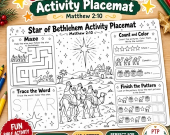 Star of Bethlehem Christmas Activity Placemat for Kids Bible Printable School Coloring Maze Nativity Activity Teacher Parent Resource