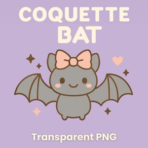 Kawaii Bat Clipart: Coquette Pink Bow Halloween PNG (Digital Download