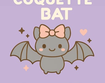 Kawaii Bat PNG Clipart with Pink Bow, Cute Halloween Clip Art, Coquette Bat Digital Download, Transparent PNG 300 DPI