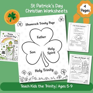 St. Patrick's Day Holy Trinity Shamrock Activity Worksheet for Kids Christian Sunday School Printable Catholic Bible Lesson Instant Download