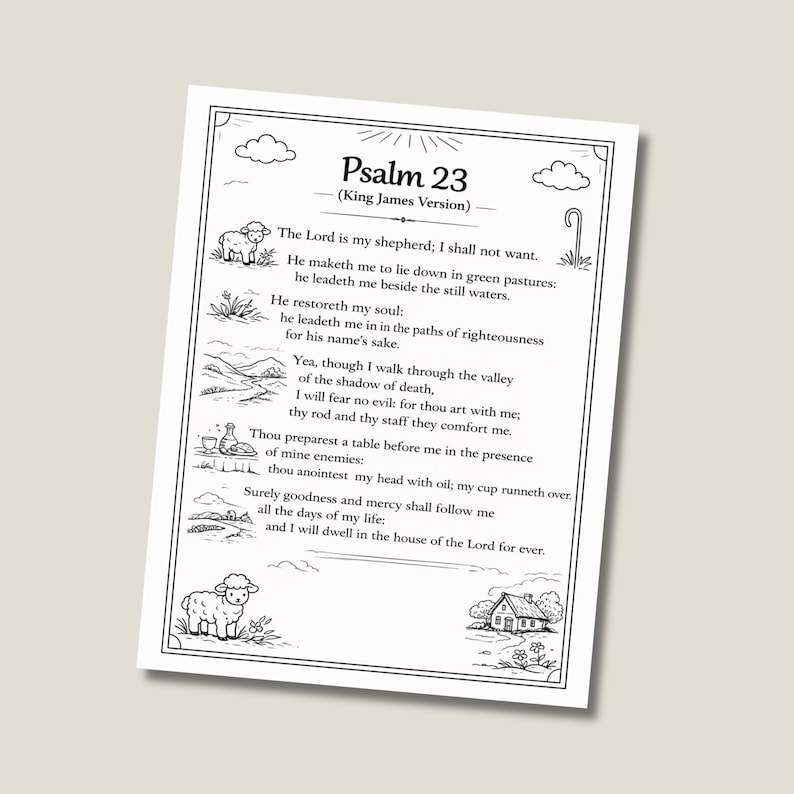 Full Psalm 23 King James Version printable page with decorative border