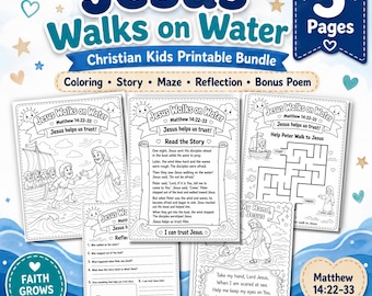 Jesus geht auf dem Wasser – Aktivitätspaket | Matthäus 14,22–33: Wunder Jesu – Ausmalbilder, Labyrinth & Gebet | Sonntagsschule/Homeschooling