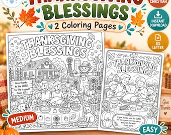 Thanksgiving Coloring Pages for Kids | Christian Thanksgiving Printable | Psalm 107:1 Bible Coloring | Sunday School Activity