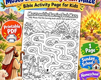 Moses and the Burning Bush Maze Printable | Exodus 3 Bible Activity for Kids | Sunday School & Homeschool Worksheet