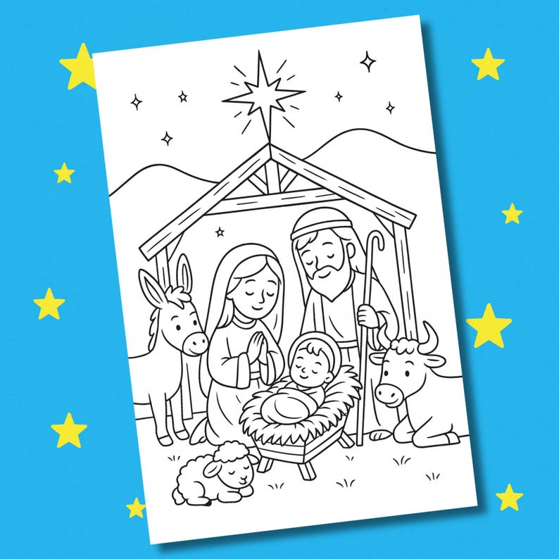 Nativity Coloring Page for Kids • Baby Jesus Coloring Printable ...
