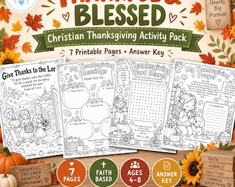 Christian Thanksgiving Activity Pack for Kids | Bible Coloring Pages, Word Search, Prayer & Gratitude Worksheets | Printable PDF