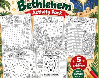 Star of Bethlehem Nativity Activity Pack Kids Word Search & Coloring Christian Christmas Printable Sunday School Bible Craft Kids Bundle