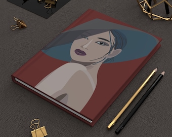 Fashion Illustration Hardcover Journal Elegant Woman Portrait Notebook Artistic Lined Journal Unique Gift for Her Stylish Woman Journal