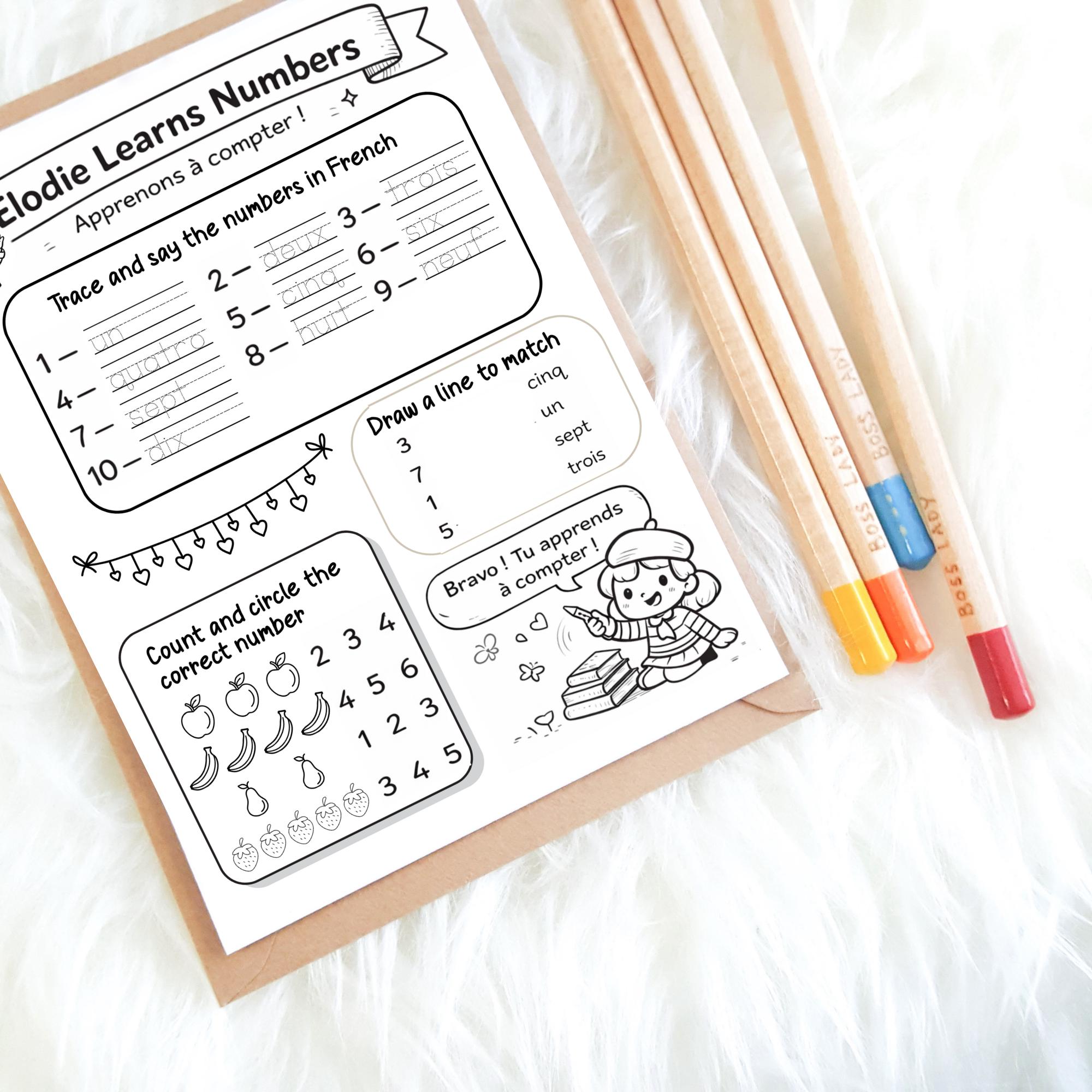 French Numbers 1-10 Worksheet for Kids Learn to Count in French ...