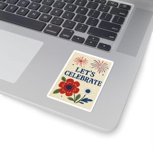 Sticker Permet de célébrer le 4 juillet - sticker floral patriotique en vinyle, sticker feux d'artifice rouge blanc bleu, cadeau estival pour ordinateur portable ou décoration