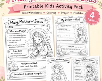 Maria Moeder van Jezus-activiteitenpakket Bijbel Moeders-serie Christelijke kinderen Afdrukbare kleurplaten Gebedsgedichten Zondagsschool Homeschool PDF