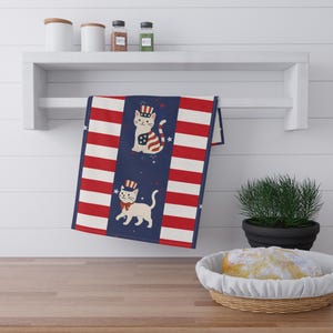 Theedoek patriottische kat: 4 juli keukendecoratie