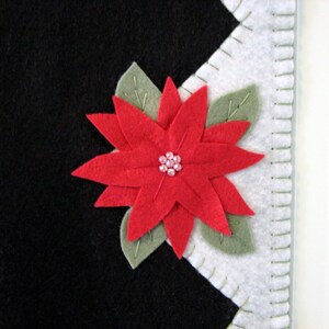 Hand Stitched Red Poinsettia Wool-Felt Primitive Folk Art Christmas Table Runner Fiber Art Holiday Decor Wool Wool Applique image 3