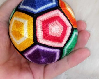 4-1/2 Inch Diameter Multi-colored Japanese Temari Ball. - Home Decor - String Art - Ball Embroidery - Hand Sewn - Collectible