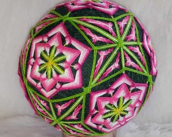 Large 7 inch Diameter Temari Ball - Japanese Temari - String Art - Embroidery - Ball - Home Decor - Collectible Ball - Hand Sewn