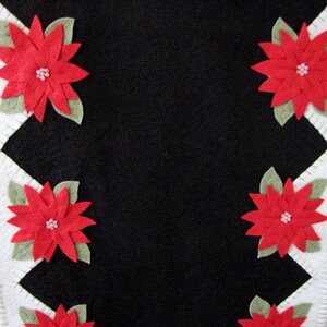 Hand Stitched Red Poinsettia Wool-Felt Primitive Folk Art Christmas Table Runner Fiber Art Holiday Decor Wool Wool Applique image 4