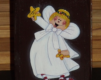 Hand Painted 8" x 5" Refurbished Wooden Candle Box * Home Decor * Annie Lang Design * Angels * Decorative Painting * Candle Box * Primitive