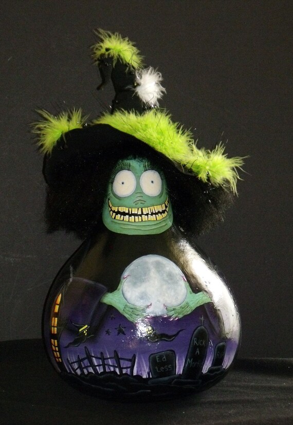 Hand Painted Original Design Ghoulish Halloween Witch Folk Etsy