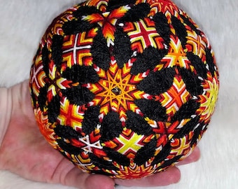 Large 7 inch Diameter Temari Ball - Japanese Temari - String Art - Embroidery - Ball - Home Decor - Collectible Ball - Hand Sewn