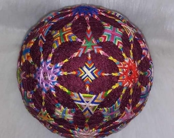 7 Inch Diameter Large Japanese Temari Ball - Japanese Embroidery - String Art - Home Decor - Hand Stitched Ball- Collectible Ball