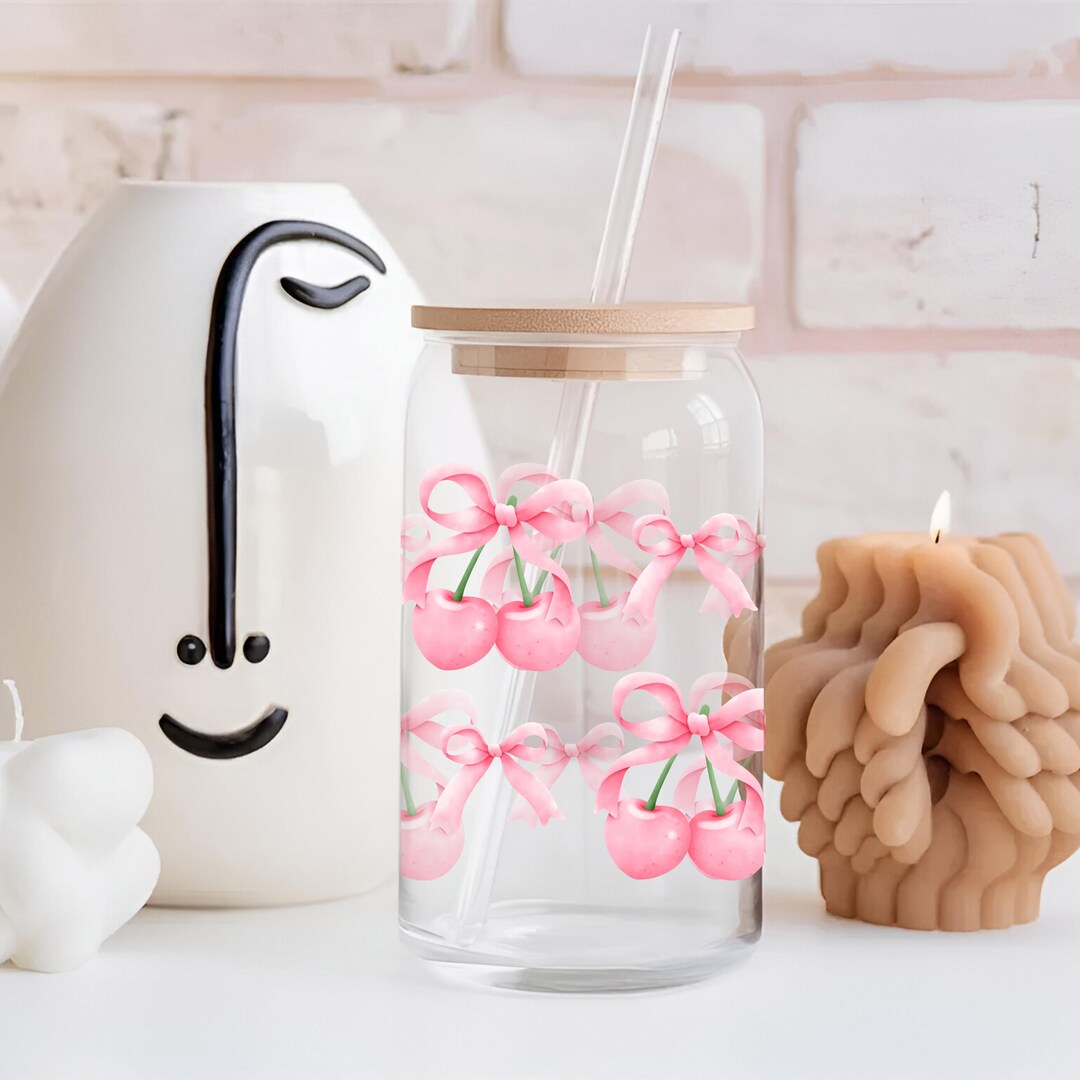 Coquette Pink Cherry Bow Tumbler 16oz Sipper Glass, Girly Girl Gifts ...