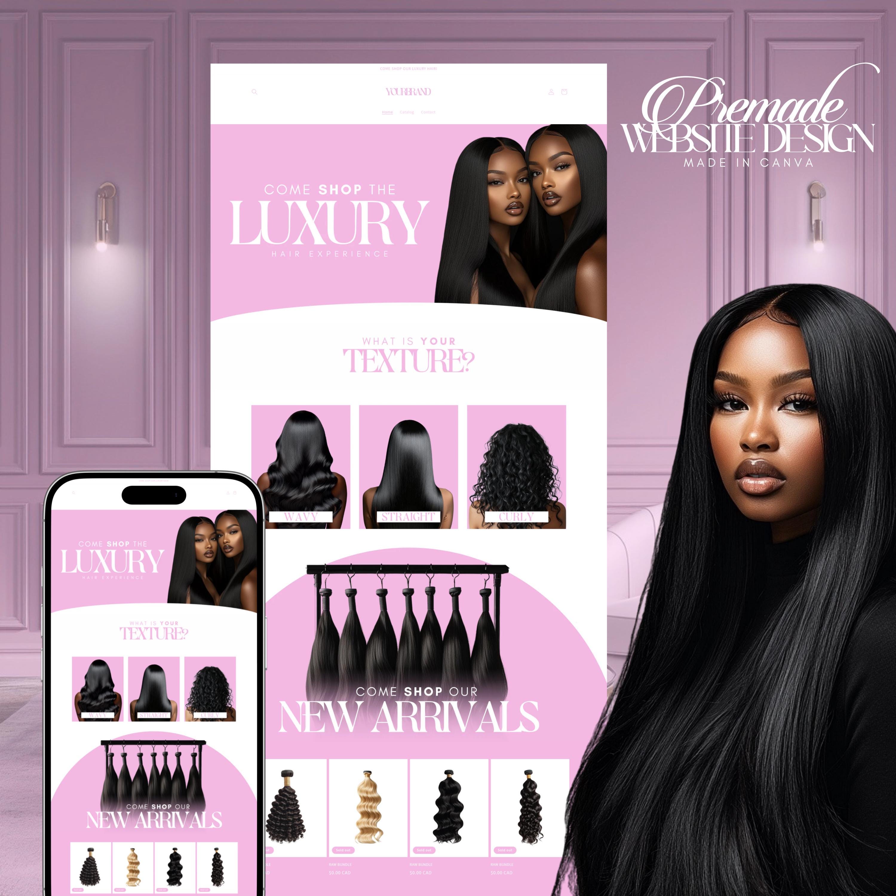 Hair Website Design, Hair Website Template, Premade Shopify Hair Website, Hair Banners, Canva Hair Website, Luxury Hair Extensions Website