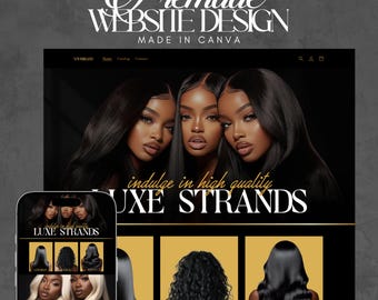 Hair Website Design, Hair Website Template, Premade Shopify Hair Website, Hair Banners, Canva Hair Website, Luxury Hair Extensions Website