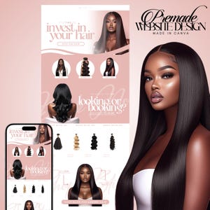 Hair Website Design, Hair Website Template, Premade Shopify Hair Website, Hair Banners, Canva Hair Website, Luxury Hair Extensions Website