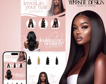 Hair Website Design, Hair Website Template, Premade Shopify Hair Website, Hair Banners, Canva Hair Website, Luxury Hair Extensions Website