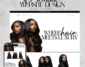 Hair Website Design, Hair Website Template, Premade Shopify Hair Website, Hair Banners, Canva Hair Website, Luxury Hair Extensions Website