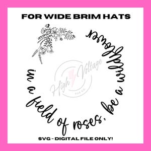 Wide Brim Hat SVG - Wildflower Wide Brim Hat Burn Design - For Pyrography - Hat Burning Design - Western Burned Hat DIY - Laser Engraved Hat