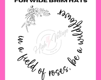 Bredbrättad hatt SVG - Wildflower bredbrättad hatt bränndesign - För pyrografi - Hattbrännande design - Western bränd hatt DIY - Lasergraverad hatt