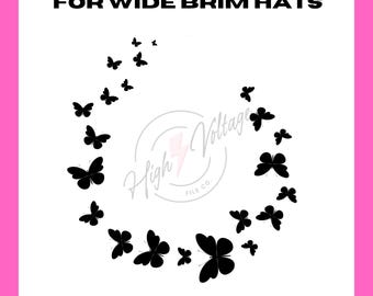 Bredbrättad hatt SVG - Fjärils bredbrättad hatt bränndesign - För pyrografi - Hattbrännande design - Western bränd hatt DIY - Lasergraverad hatt