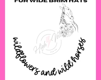 Brede rand hoed SVG - wilde bloemen en wilde paarden brede rand Hat Burn Design - Hat Burning Design - Western Burned Hat DIY - lasergegraveerde hoed