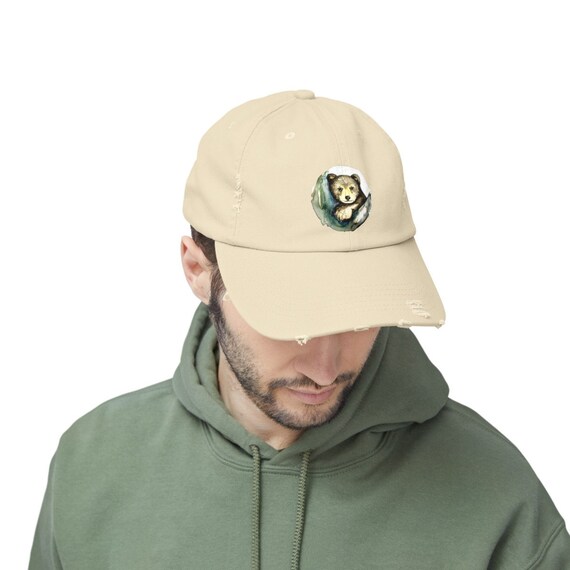 Bear Distressed Unisex Cap by Nest New England Studio Bear Hat Bear Distressed Baseball Cap Unisex Distressed Baseball Hat Etsy UK