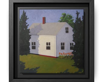 Arte incorniciata di Cape Cod House: riproduzione di un dipinto a olio sulla costa del New England