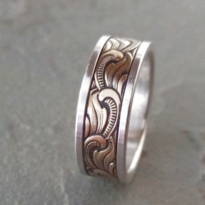 PAISLEY Silver & Jeweler's Brass // Mens Wedding Band // Womens Wedding Band // Copper Wedding Band // Mens Wedding Ring image 2